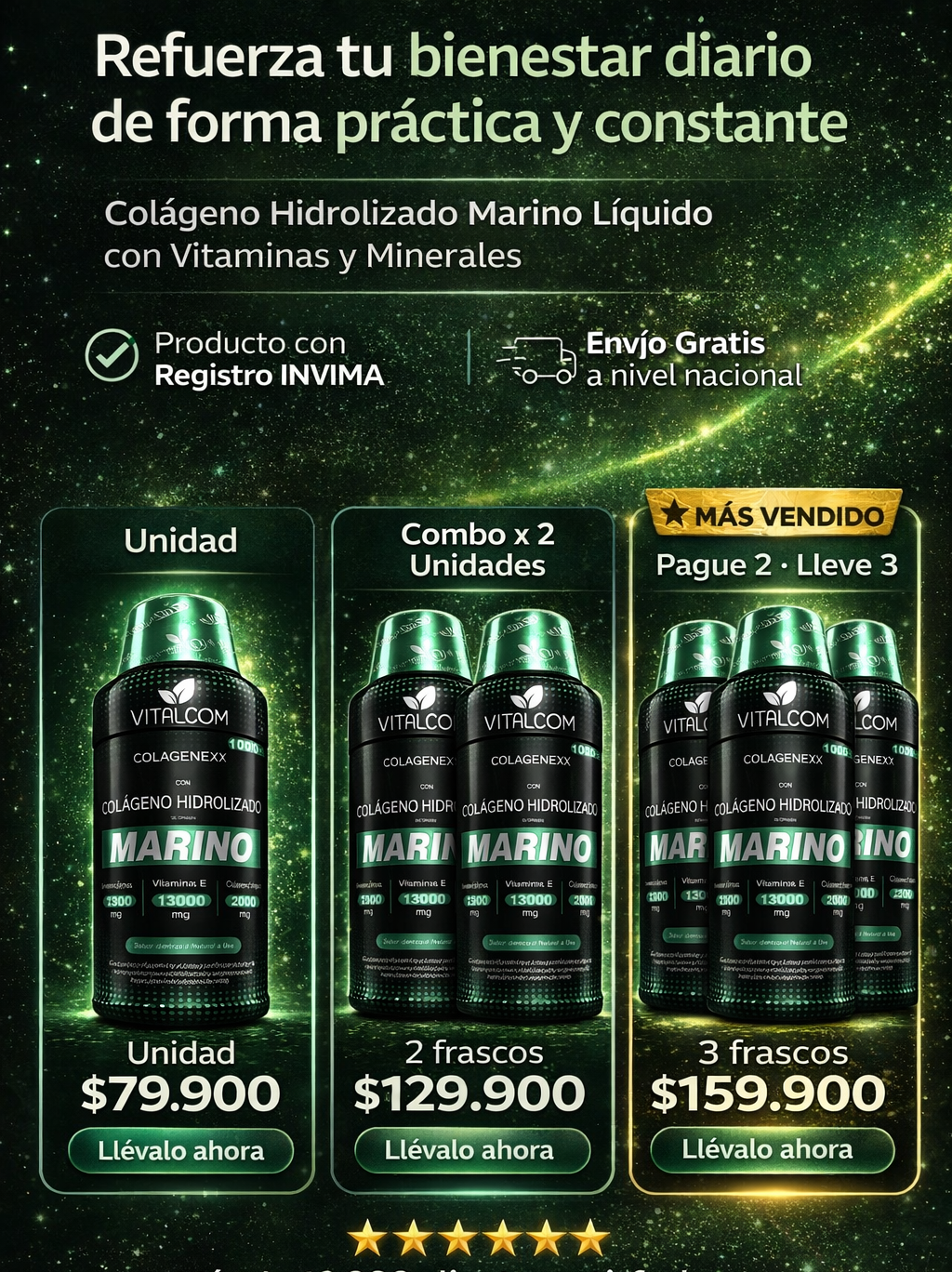 Colágeno Hidrolizado Marino con Vitamina E y Cúrcuma | Colagenexx Vitalcom 1000 mL