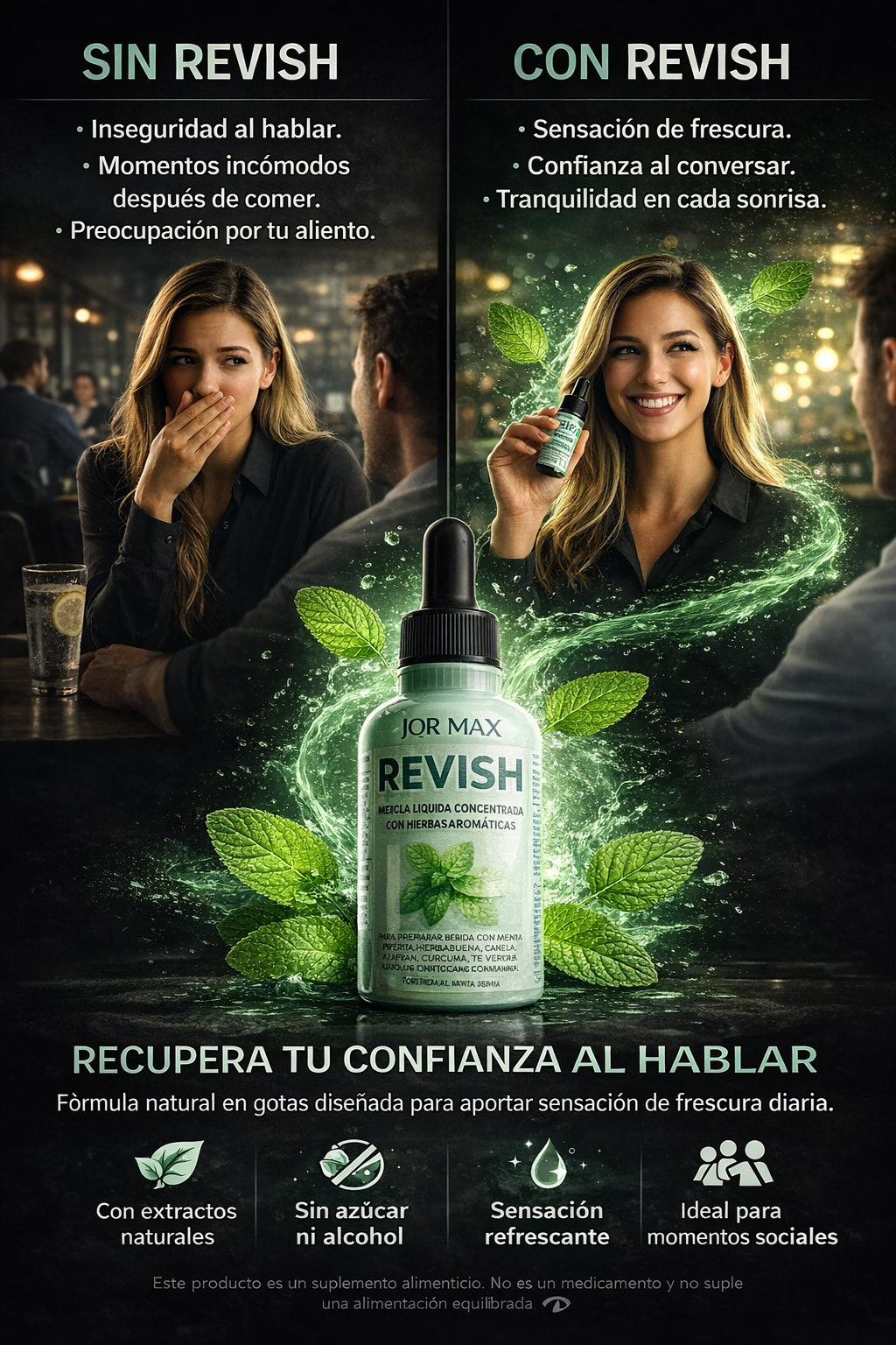 🌿 Revish 50ml - Gotas Refrescantes para el Aliento con Menta y Canela, Confianza en Cada Palabra 💧