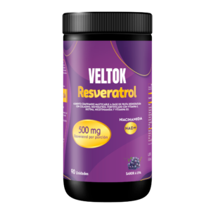 Resveratrol Veltok ByPluss 500 mg con Niacinamida, Vitamina D, E y Biotina | 90 Tabletas Masticables Sabor Uva