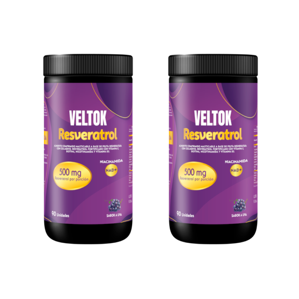 Resveratrol Veltok ByPluss 500 mg con Niacinamida, Vitamina D, E y Biotina | 90 Tabletas Masticables Sabor Uva