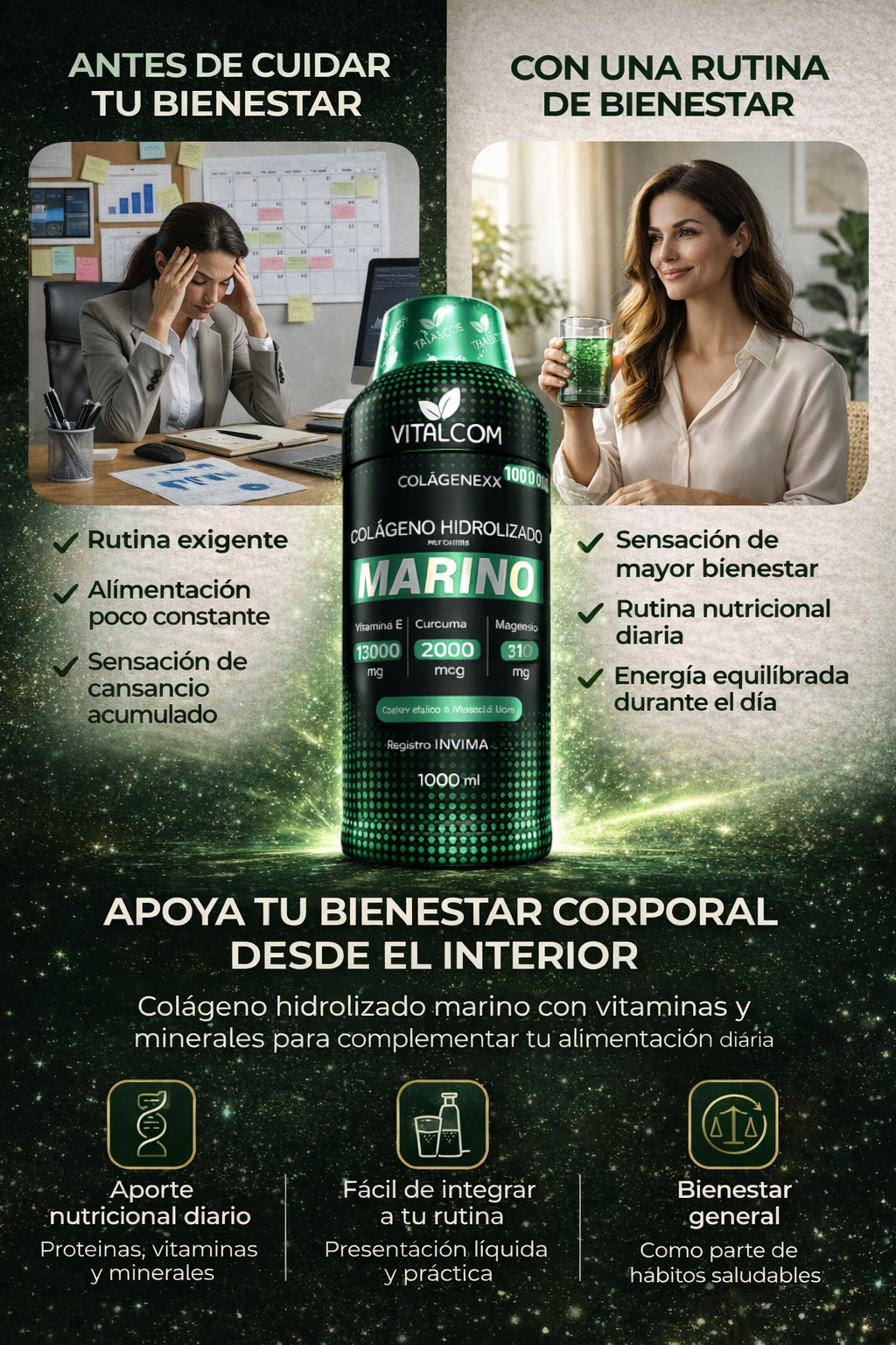 Colágeno Hidrolizado Marino con Vitamina E y Cúrcuma | Colagenexx Vitalcom 1000 mL