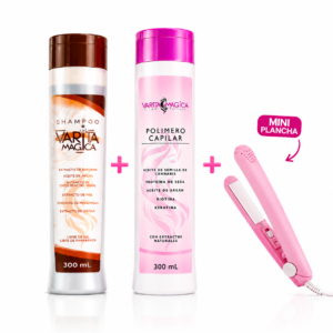 Combo Liso Perfecto Varita Mágica Choco Shampoo 300 ml+ Polímero Capilar 300ml + Obsequio Mini plancha
