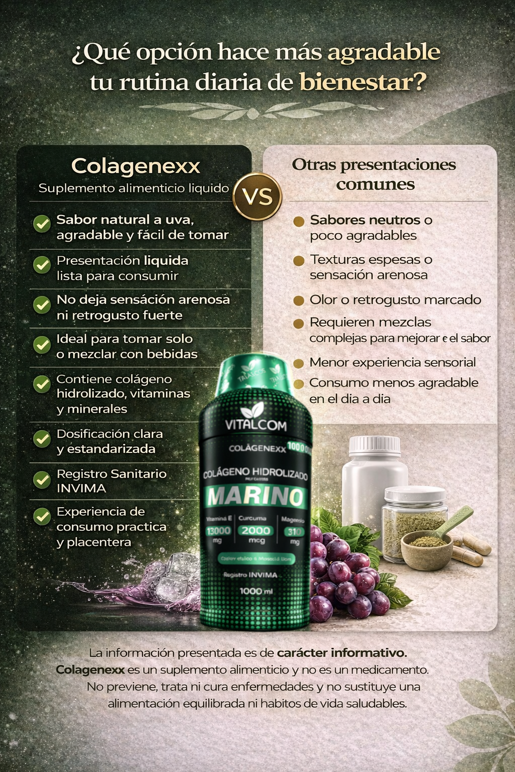 Colágeno Hidrolizado Marino con Vitamina E y Cúrcuma | Colagenexx Vitalcom 1000 mL