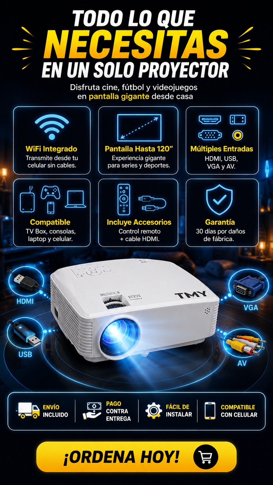 Videobeam Proyector TMY V28 Wifi HD