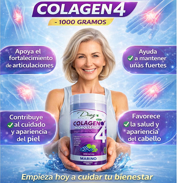 Colágeno Hidrolizado Marino COLAGEN 4 x 1.000 Gramos Díaz Naturals
