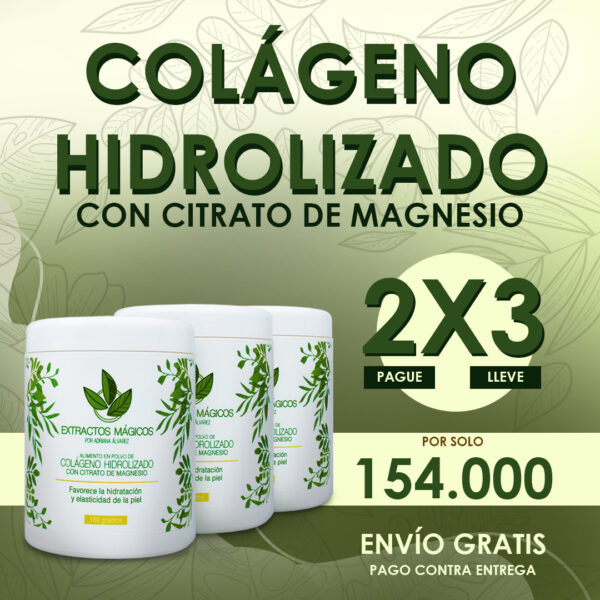 Colágeno Hidrolizado Con Citrato de Magnesio 180 Gramos Extractos Mágicos Pague 2 Lleve 3