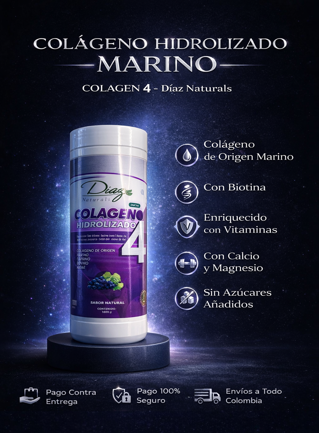 Colágeno Hidrolizado Marino COLAGEN4 1.000g Díaz Naturals