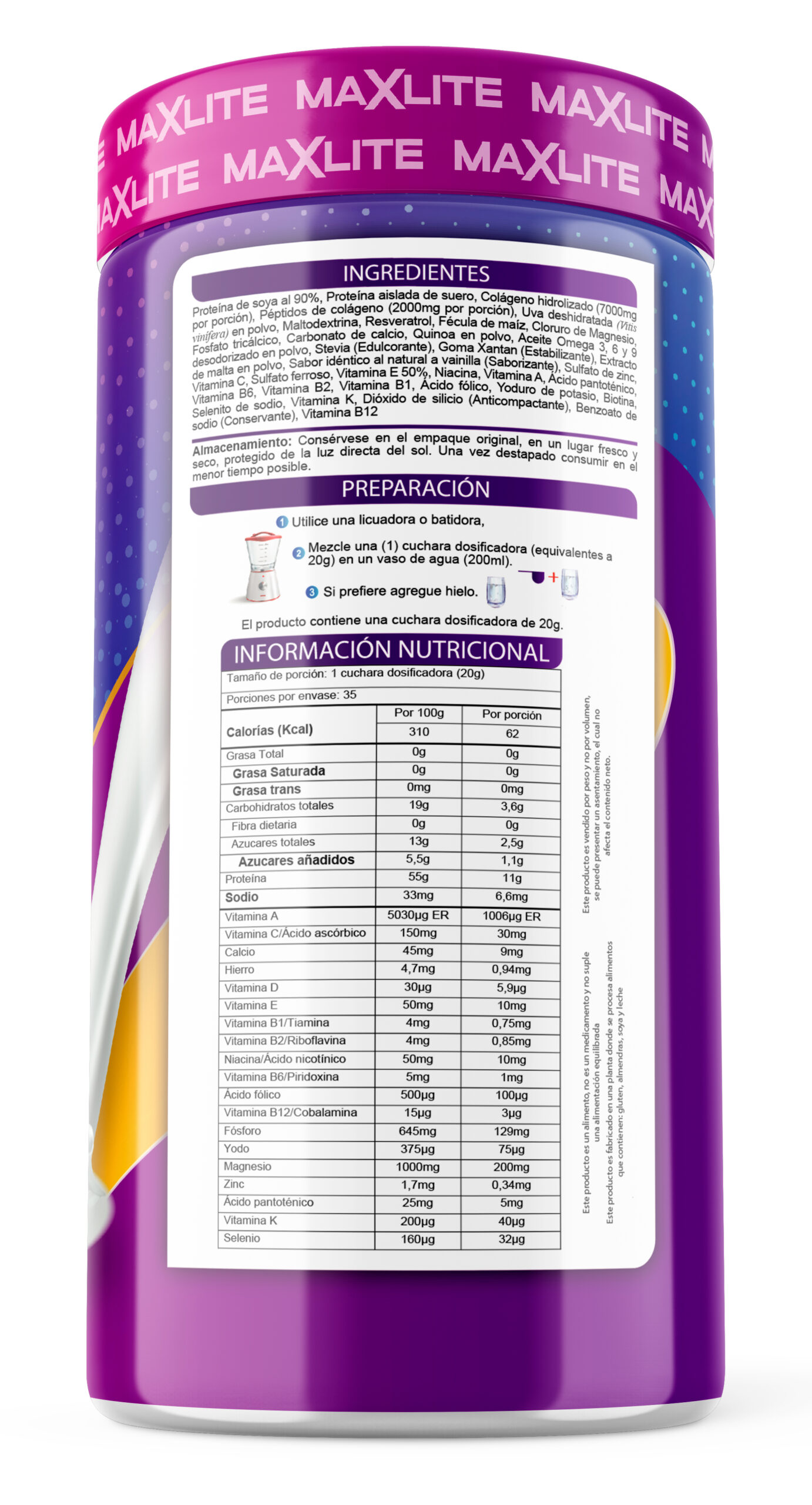 Colágeno Hidrolizado MaxLite con Resveratrol – Proteína + Vitaminas y Minerales | 800 gramos